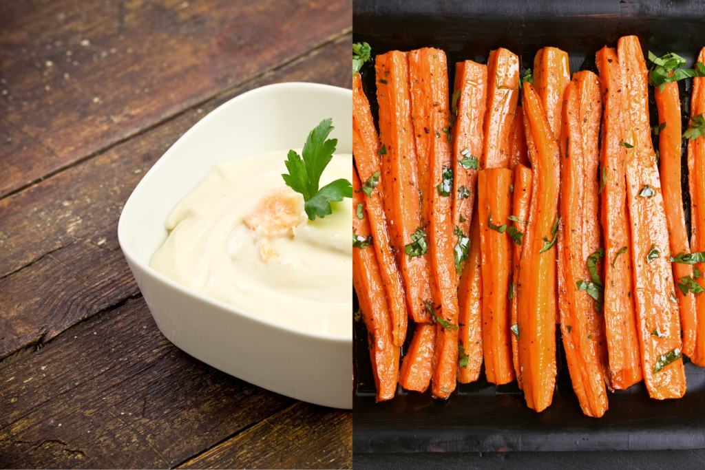 zanahorias asadas con salsa de yogur y queso
